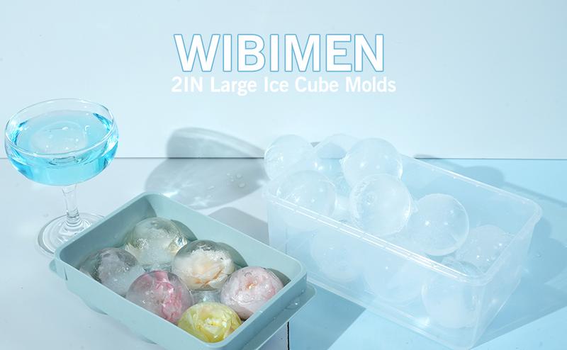 WIBIMEN 2Pack 1.9IN Large Round Ice Cube Molds, Easy Release Whiskey Ice Trays for Freezer, Perfect for Whiskey, Bourbon & Cocktails