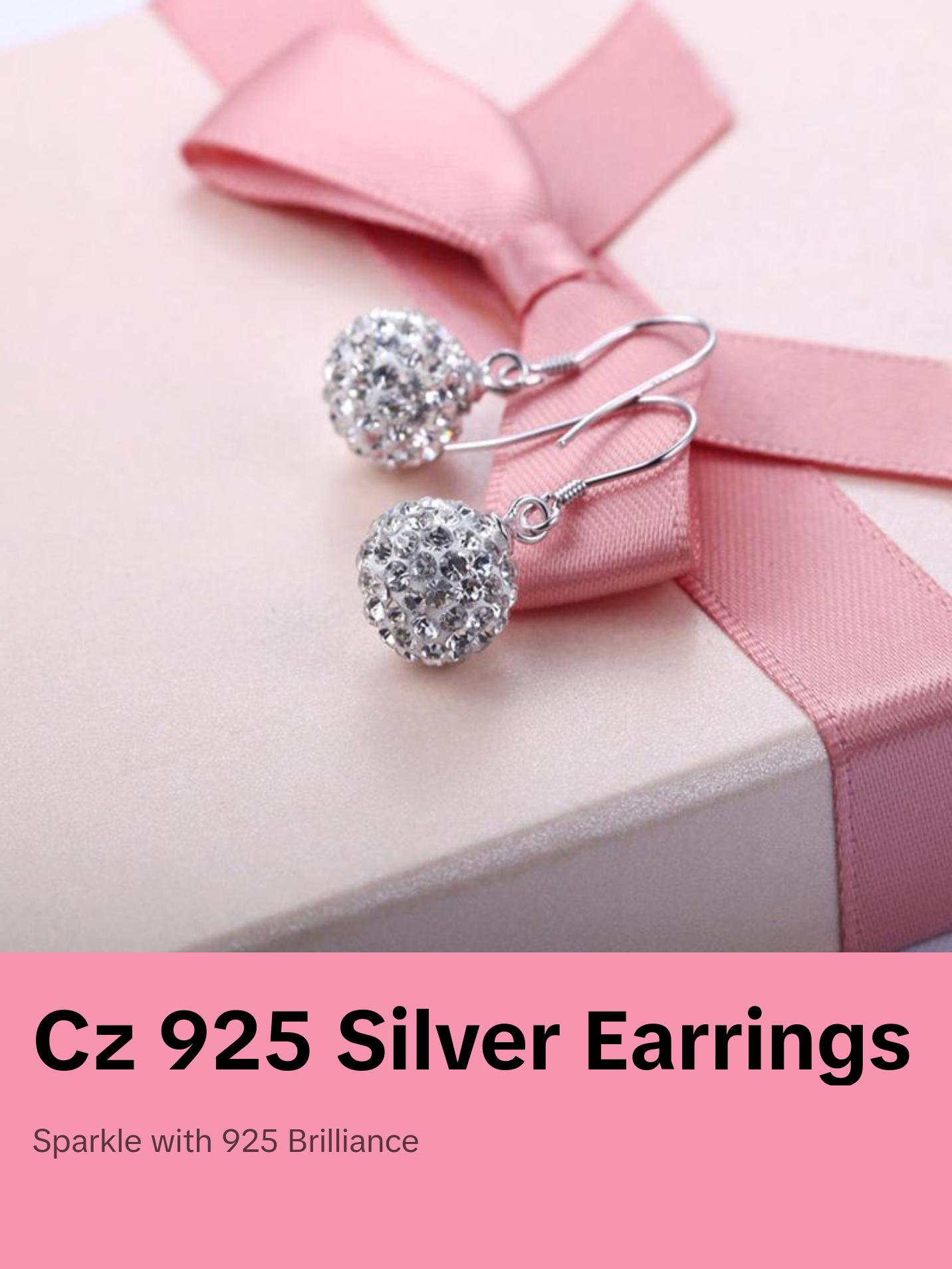 Shining Ball CZ 925 White Women 925 Sterling Sliver Dangling Earrings