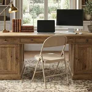 Metal Folding Chairs 6 Pack All Steel Metal Frame Portable Commercial-Grade Foldable Chair with Double Hinged for Office Wedding Party Patio Dinning Events,350LBS Capacity, Champagne Khaki plastic table