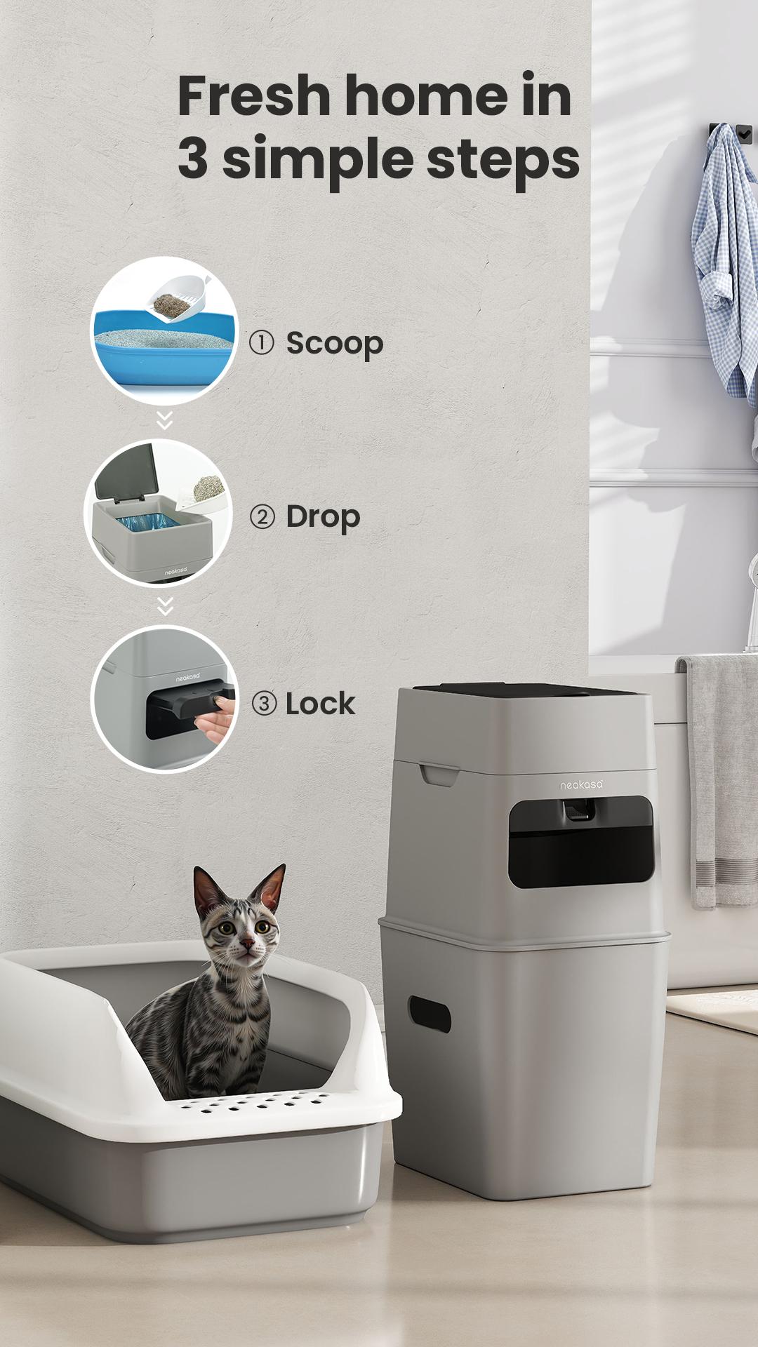 Neakasa PooGuard Waste Disposal Receptacles, 9.2L Trash Can for Cat Litter, Dog Waste & Diapers, with Viewing Window, Wider Opening, and 4-Month Refill (Gray)