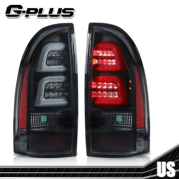 G-PLUS Smoked Integrated Taillight Rear Light Assemblies - Durable Scratch-Resistant LED Tube for 05-2015 Toyota Tacoma, LH+RH Black Custom LED Backlights, Car Exterior Upgrade