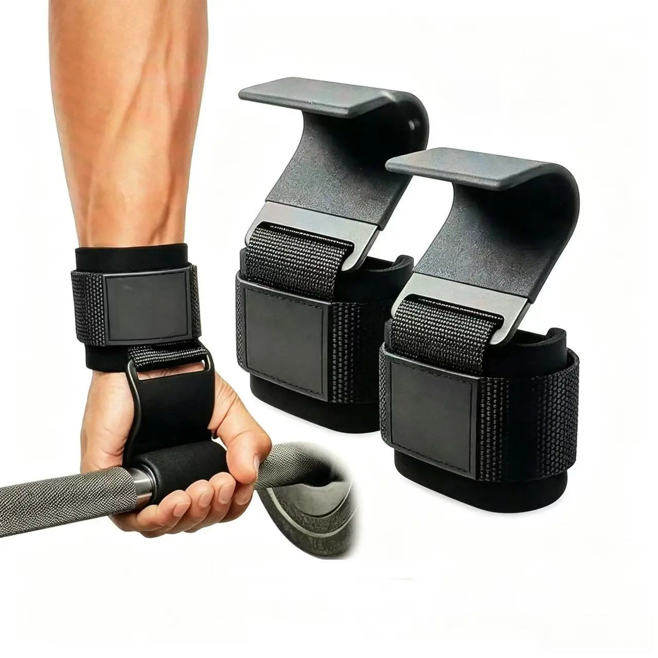 Weight Lifting Hooks with Neoprene Wrist Wraps - Heavy Duty Hook Grips Strength Training Equipment for Deadlifts, Rehab, Build Strength, Neoprene Wrap, Built-In Wrist Support, Lift Heavier, Cushion Heavy Pressure, Physical Therapy Training