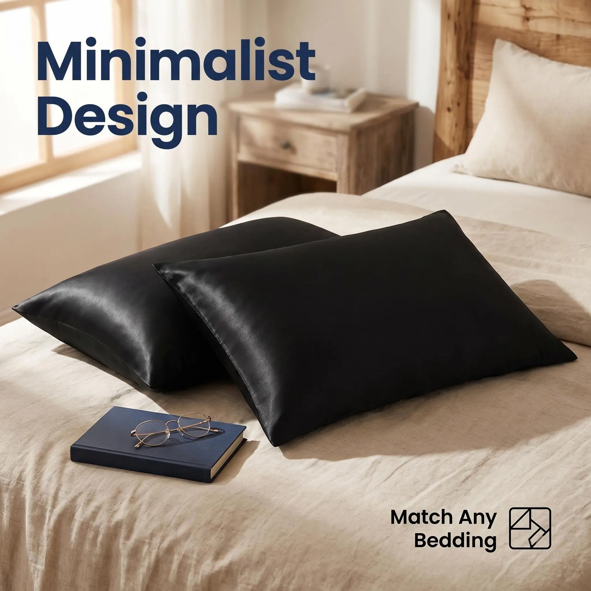 [Back To School]NTBAY 2-Pack Zippered Silky Satin Pillowcases - Ultra Soft & Breathable Matte Satin Pillow Covers, Frictionless Skin-Friendly Bedding for Hair and Skin, Set of 2