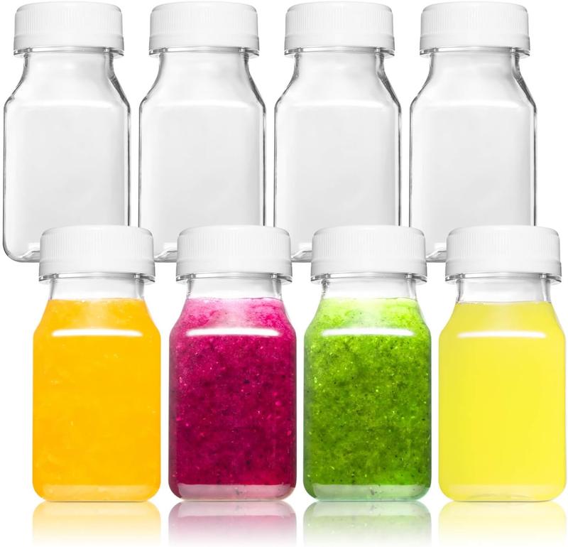 Liquid small plastic bottle - ginger juice water bottle with lid, healthy juice water bottle - refrigerator safe, leak proof, food grade 4 oz water bottle -8 packs.