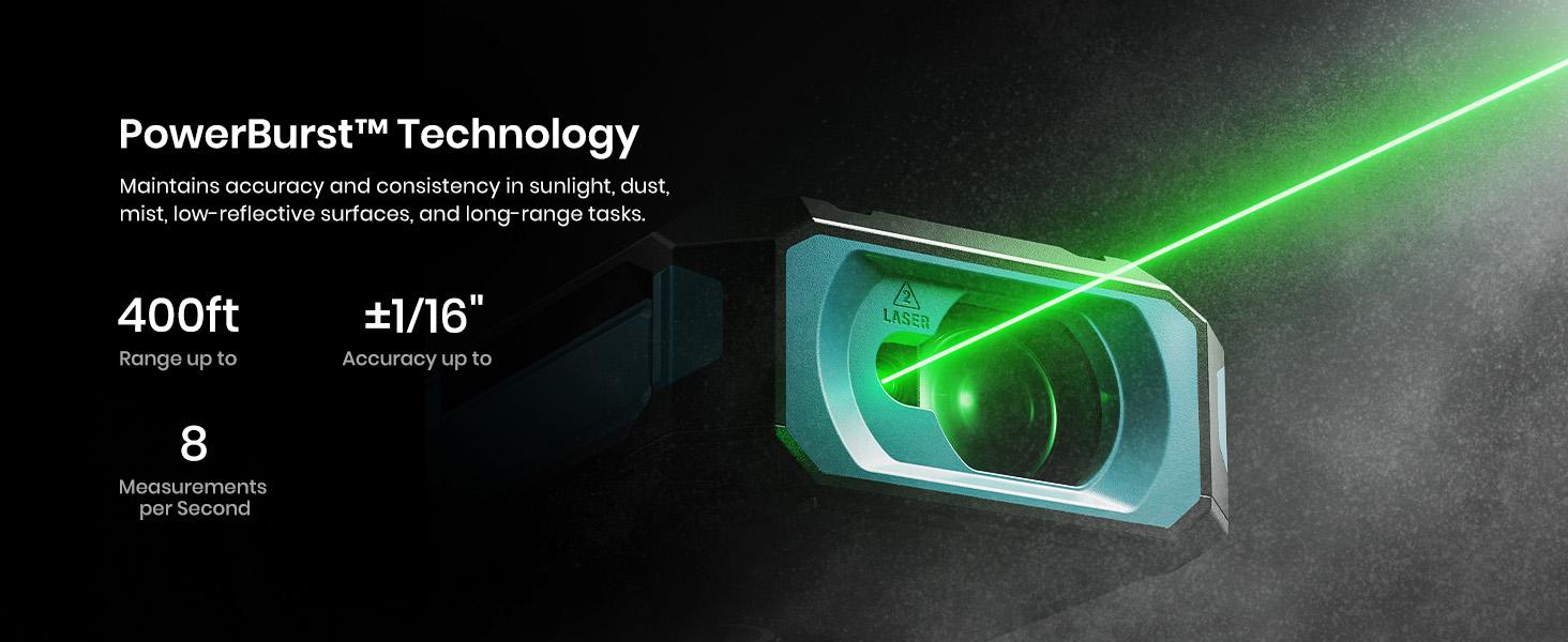 MILESEEY S50 Green-Beam Laser Distance Measure - 400ft Laser Measure, P2P, Side-Laser Alignment, Rechargeable, 2.4" IPS Backlit Display, Area/Volume Measurement, 8 Units, Indoor&Outdoor,Bluetooth app