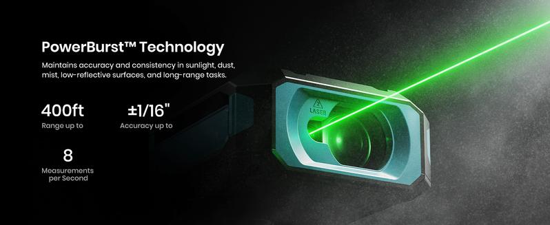 MILESEEY S50 Green-Beam Laser Distance Measure - 400ft Laser Measure, P2P, Side-Laser Alignment, Rechargeable, 2.4" IPS Backlit Display, Area/Volume Measurement, 8 Units, Indoor&Outdoor,Bluetooth app