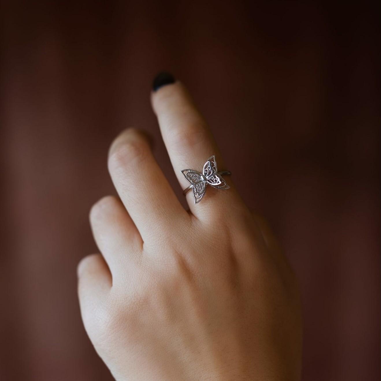Embroidtale 925 SS Adjustable Double Butterfly Spinner Ring Fidget Ring Worry Ring for Anxiety Relief ADHD Nickel-Free Hypoallergenic Anti-Tarnish Plating
