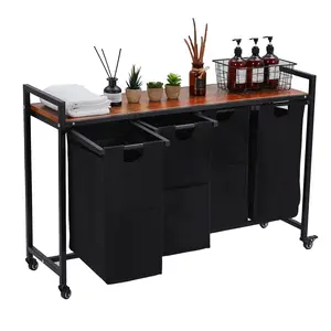 4-Bag Laundry Hamper with Wheels & Shelf - Sorter Organizer for Dirty Clothes, Removable Bags, Ideal for Laundry Room, Bathroom, Dorm (4 x 11.5 gal)