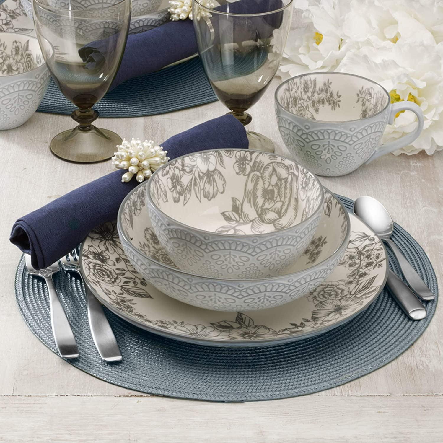 Pfaltzgraff Gabriela Gray 16-Piece Stoneware Dinnerware Set, Service ...