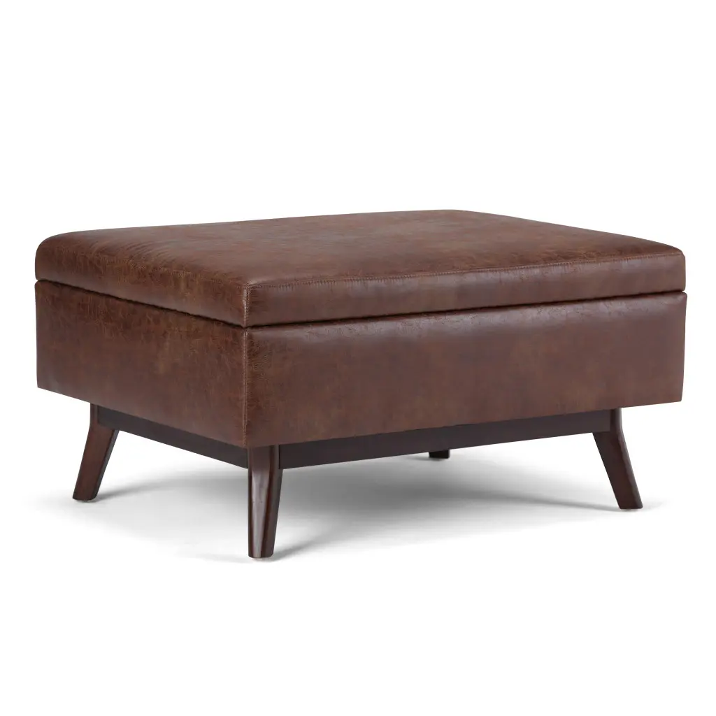 HomeRoots 641730 Mid-Century Large Rectangular Brown Leather Storage Organization Cocktail Ottoman, 18.50x34.10x26 in.