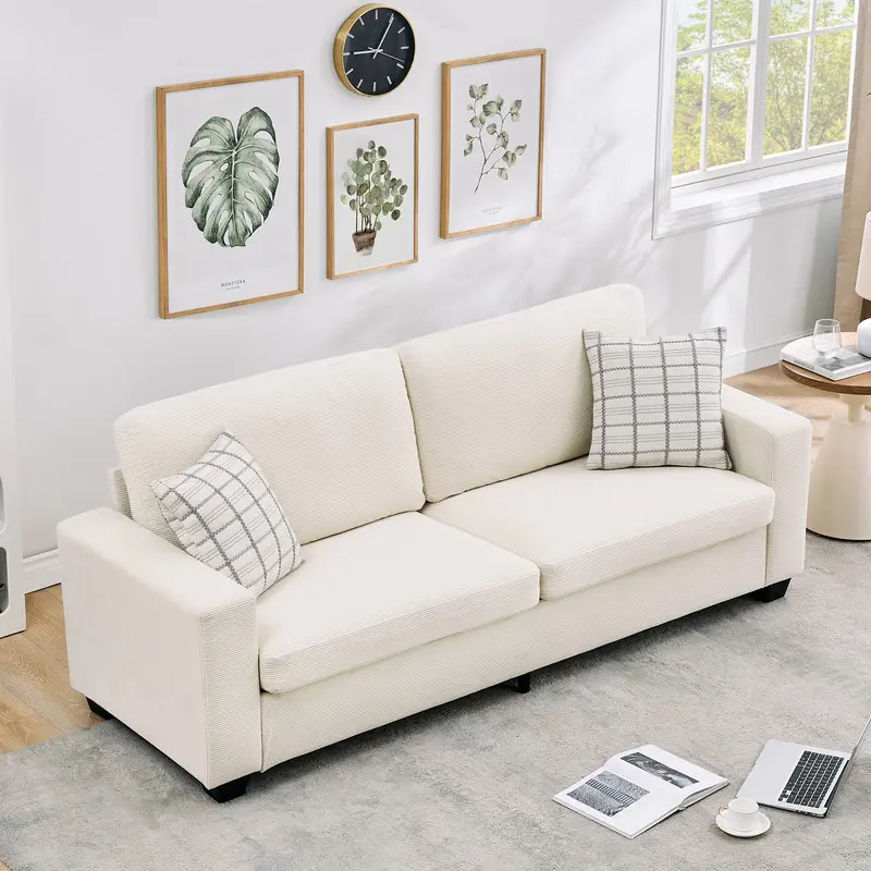 GARVEE 83 in Modern Beige 3-Seater Sofa, Comfy Upholstered Couch with Deep Seats, Cloud Sofa for Compact Living Room, Indoor Furniture Set, Sofas Living Room