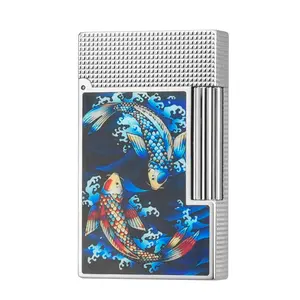 DUPONT 1:1 Koi Fish Sliver Diamond Head Brass Luxury Lighter perfect gift