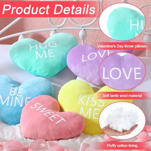 Valentines Pillows Gift 5 Pcs Heart Pillows with Love Letter Cute Plush Pillows Heart Shape Pillow Soft Throw Pillow with Romantic Atmosphere Conversation Gift for Couple Valentine's Day Party Anniversaries Dates for Home Living Sofa Bed Room Car Office