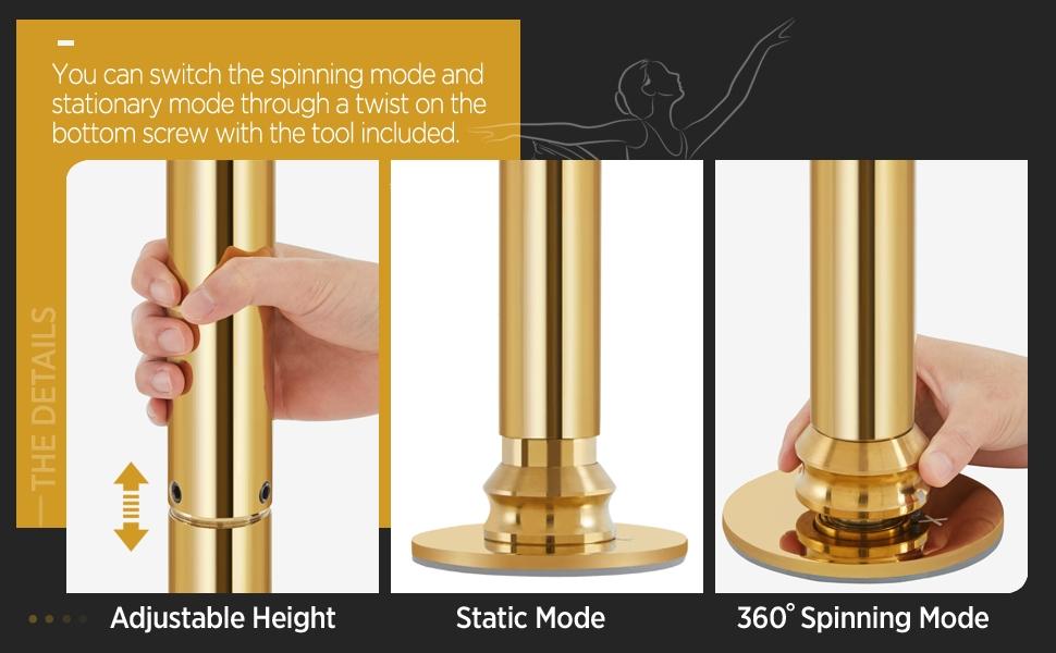 Costoffs 45mm Adjustable Portable Dance Pole Removable Spinning/Static Modes Height Adjustable 7'-9' for Home