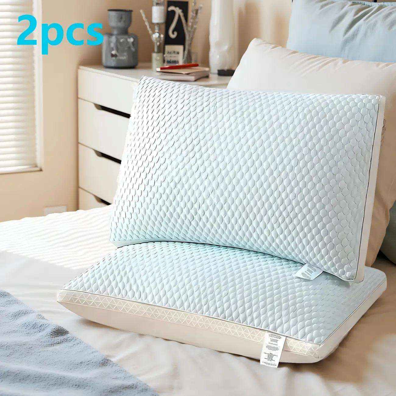 2-Piece Soft Satin Cervical Pillow Set (74x48cm) - Breathable, Moisture-Wicking, Firm Neck Rest Cushion with Zipper, Sleeping Aid for Home Use, Two Piece Set