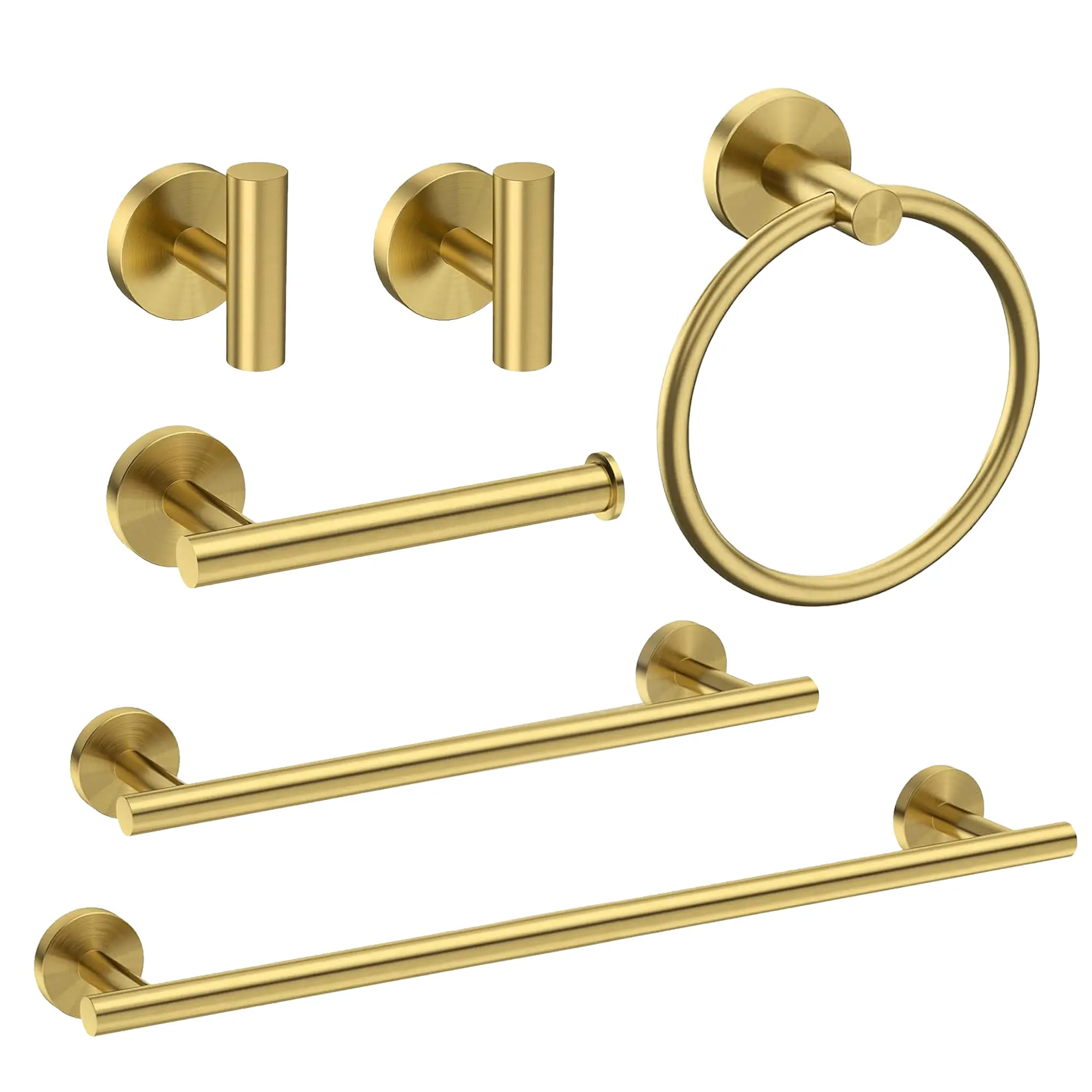 6-Piece Modern Stainless Steel Bathroom Hardware Set - Wall-Mounted Towel Bar, Towel Ring, Toilet Paper Holder, Robe Hooks - Polished Chrome Bath Accessory Kit for Bathroom Decor, Modern Towel Hooks, Wall-Mounted Towel Bars