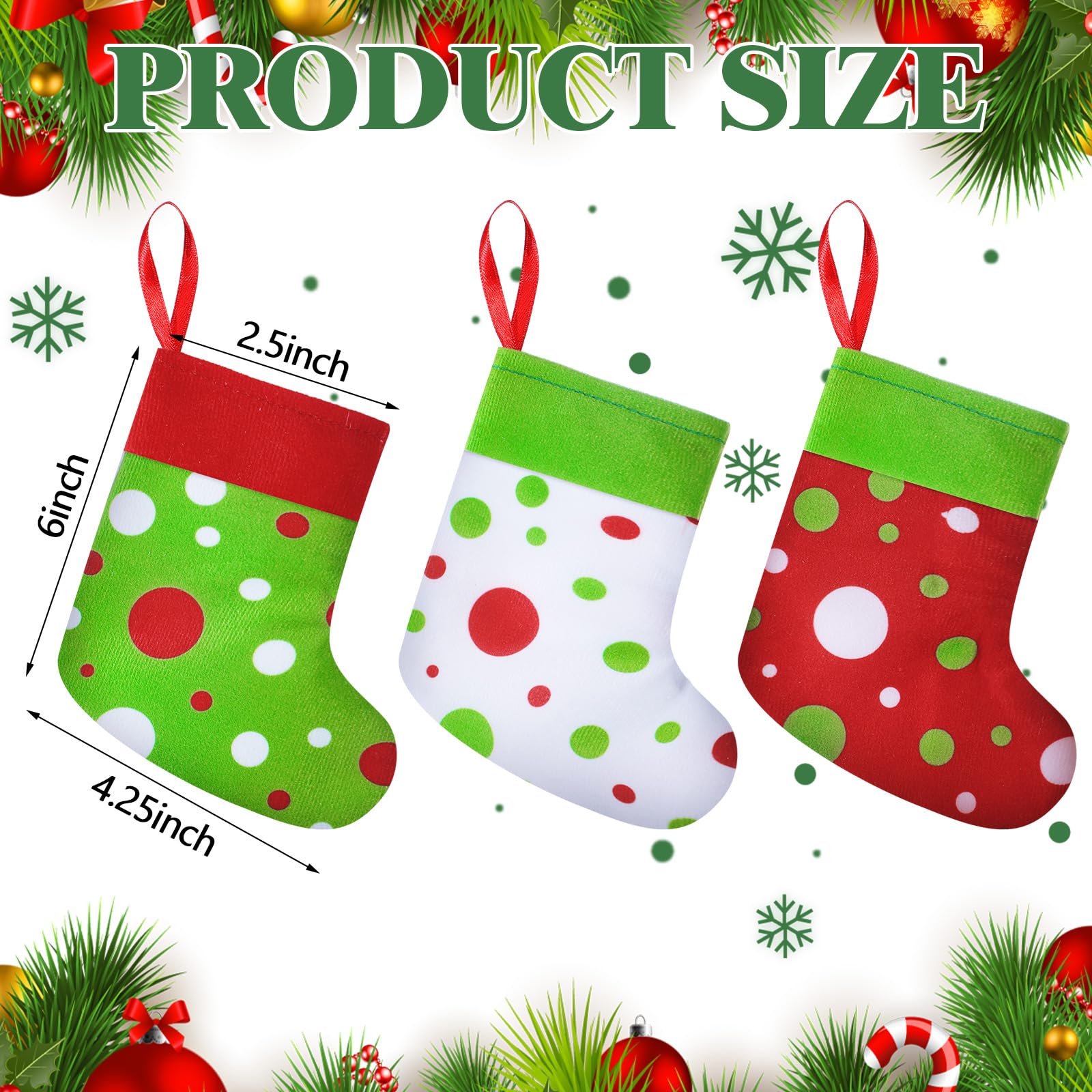 Christmas Clearance Sale Christmas Gifts 24 Pcs Mini Christmas Stockings 6" Cute Dot Red and Green Xmas Sock for Fireplace Hanging, Stockings Holiday Party Home Christmas Decor Christmas Stuffer Gift Idea for Family Friends Burr Basket Gift Xmas Present