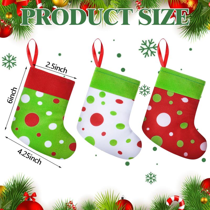 Christmas Clearance Sale Christmas Gifts 24 Pcs Mini Christmas Stockings 6" Cute Dot Red and Green Xmas Sock for Fireplace Hanging, Stockings Holiday Party Home Christmas Decor Christmas Stuffer Gift Idea for Family Friends Burr Basket Gift Xmas Present