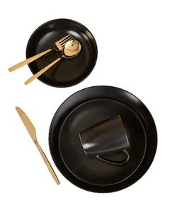 Euro Essential 16 Piece Semi Matte Black Dinnerware Set, Service for 4