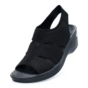 Women's Wedge Sandals | Air Cushion Heel, Orthopedic Arch Support | Breathable Knit Mesh, Machine Washable | Lightweight Comfort for All-Day Walking & Casual Summer Style Comfortable Platform Walking Shoes with Air Cushion Heel