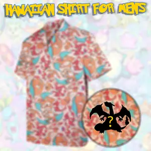 Men’s Cute Pocket-Style Monster Fire Dragon Hawaiian Shirt – Short Sleeve Summer Shirt, Soft, Breathable & Quick Dry