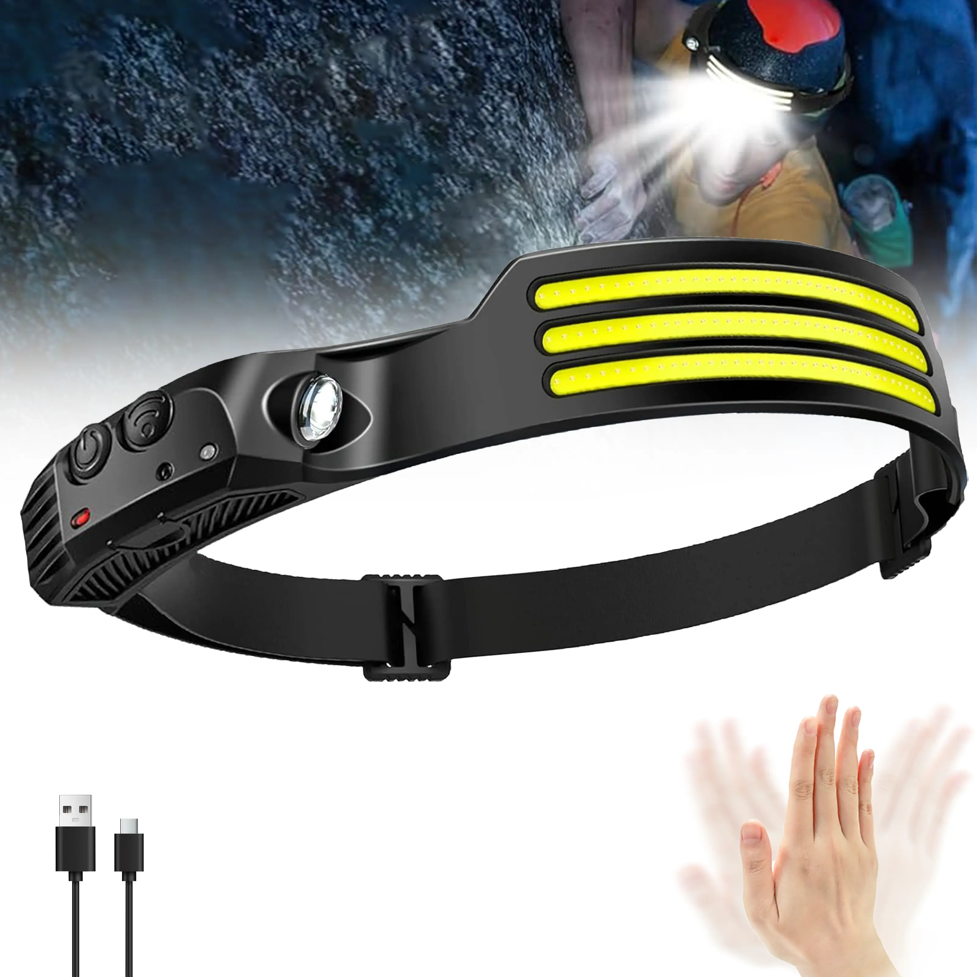 LED Headlamp 2 Pack, USB Rechargeable Waterproof Headlamps with Motion Sensor, 230° Wide Beam, 5 Modes & Adjustable Band for Adults, Hard Hat Work, Running, Hiking, Usb Rechargeable Headlamp