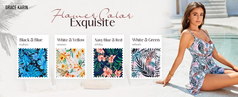 GRACE KARIN Women's One Piece Swim Dress V Neck TummyControl Swimsuit Vacation Beachwear Bathing Suit