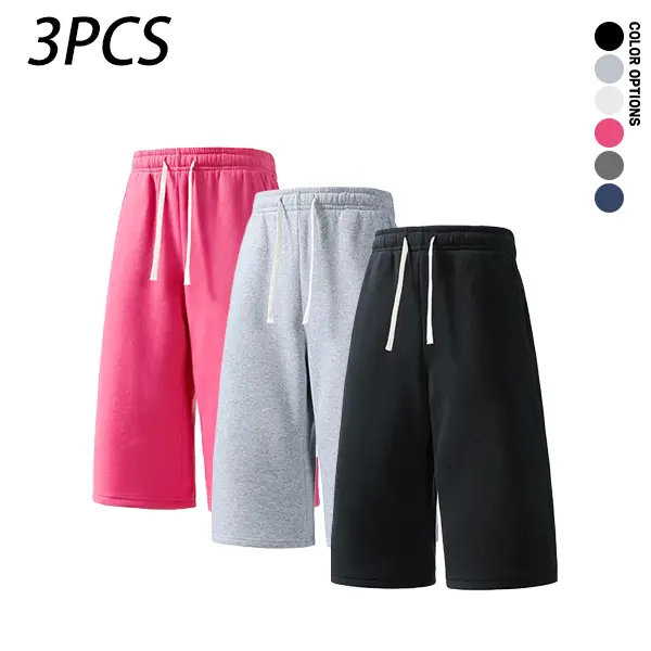 3-pack men’s casual summer shorts—versatile, simple, breathable, skin-friendly, comfortable, with a drawstring waist; athletic loose fit, 7/8 length.SummerWins