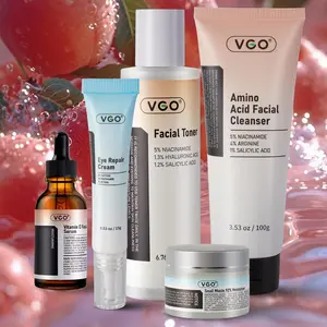 VGO (Cleanser+Toner+Serum+Eye Cream+Moisturizer) ，5-Piece Oil-Control & Cleansing Set: Unclogs Pores, Hydrates and Moisturizes, Relieves Facial Dryness and Sensitivity, Nourishes Without Greasiness, Effectively Improves Fine Lines and Acne
