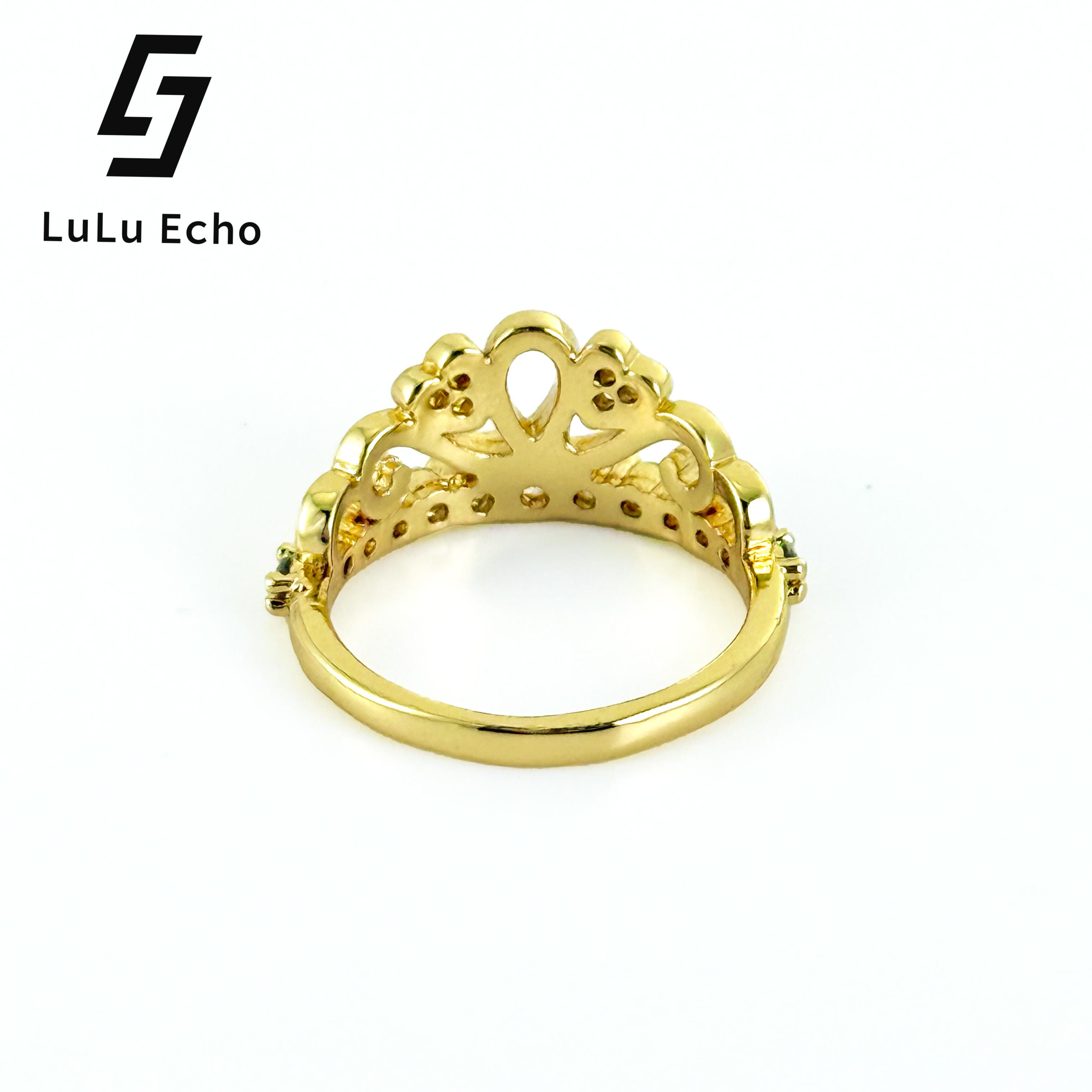 LuLuEcho 14K Gold Plated Crawn Ring Gold Crown and Sparkling Accents by Sarah Kim Elegant Jewelry Accessory for Casual & Formal Events