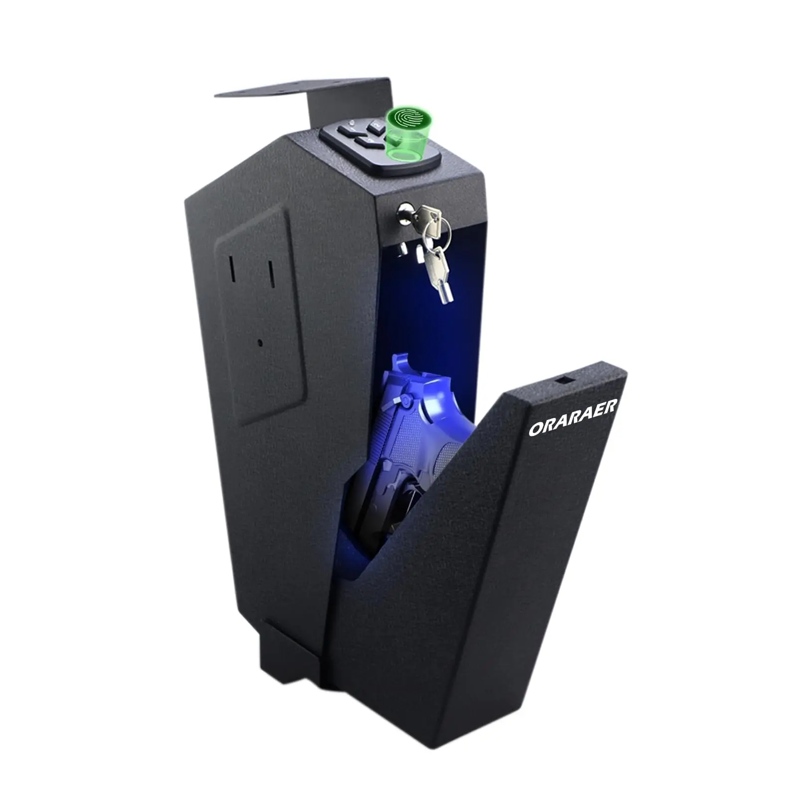 ORARAER Biometric Gun safe Box, 3-Way Unlock Safe: Fingerprint, Digital PIN and Key,Silent Mode and LED Light,Easy to Mount Nightstand, Bedside, Desk