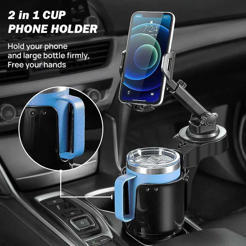 【Summer Survivals】Joytutus Cup Holder phone holder for Car, Long Arm with 360° Rotation, Compatible with iPhone & Samsung Smartphones, Adjustable Stand Rubber Pad Round