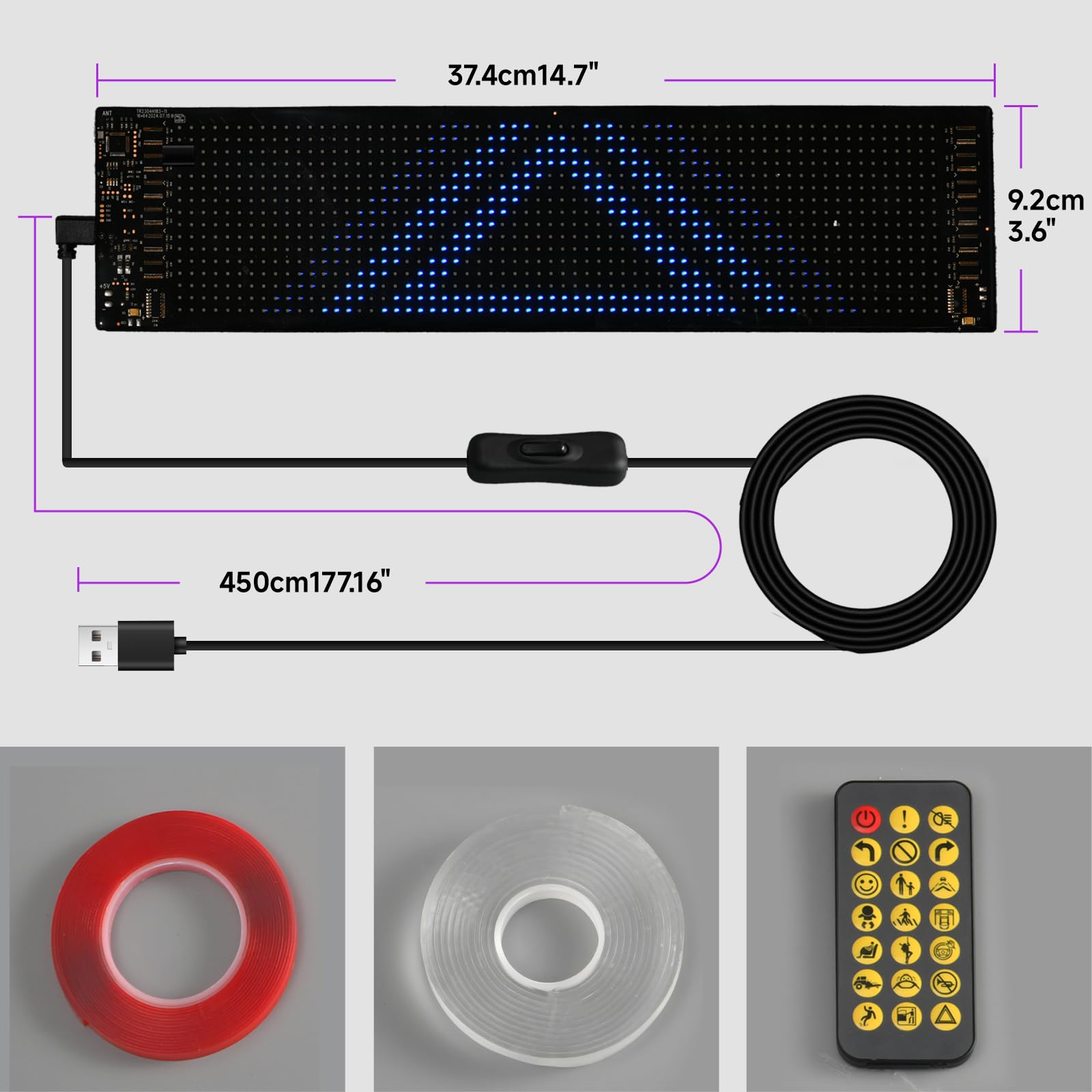 MasterAkoh Programmable Scrolling LED Car Sign, Flexible USB 5V Digital Light Display, 7''*3'' &15''*4'' two sizes, Bluetooth App Control Custom Text Animation for Store Taxi Counter Booth Advertising MasterAkoh Programmable Scrolling LED Car Sign, Flexible USB 5V Digital Light Display, 7''*3'' &15''*4'' two sizes, Bluetooth App Control Custom Text Animation for Store Taxi Counter Booth Advertising