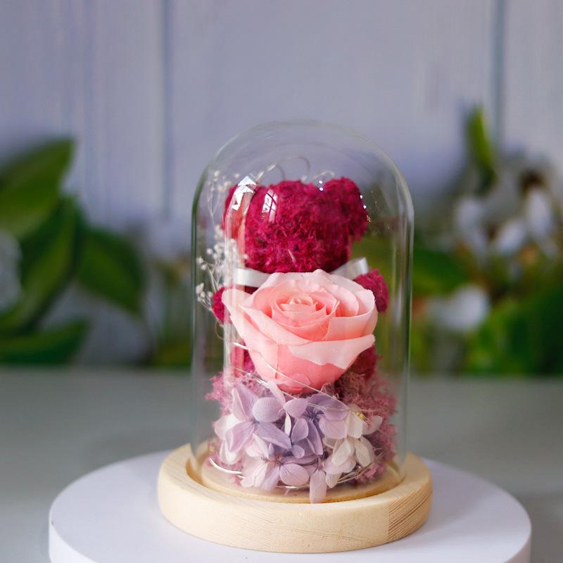 Valentine's Day Gift For Girlfriend Eternal Preserved Rose Flower Gift Box Teddy Bear Eternal Flower With Lights Gift For Women Home Decor