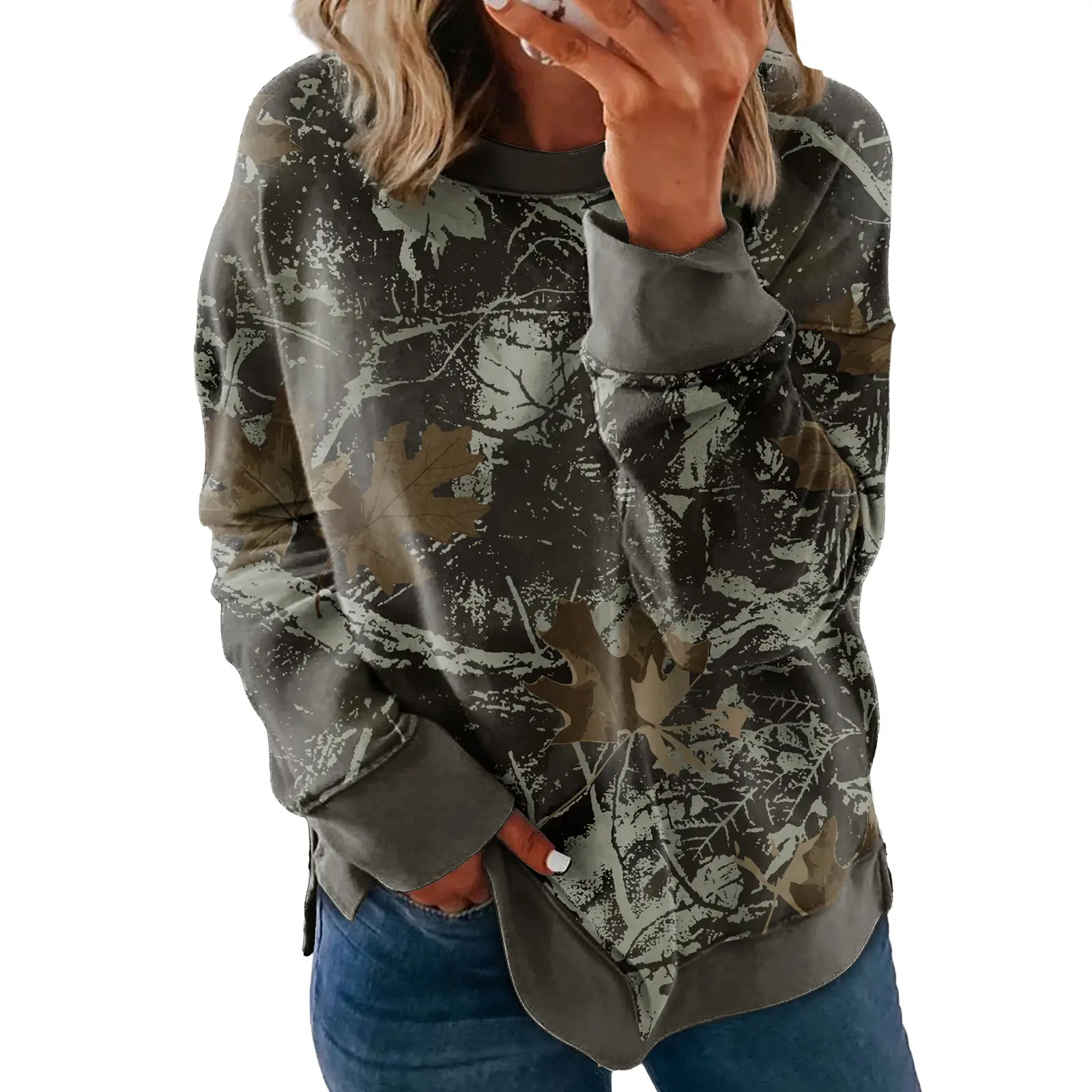 Eytino Plus Size Sweatshirts for Women Long Sleeve Crew Neck Camo Printed Pullover Tops Fall Fashion Outfits Clothes(1X-5X)