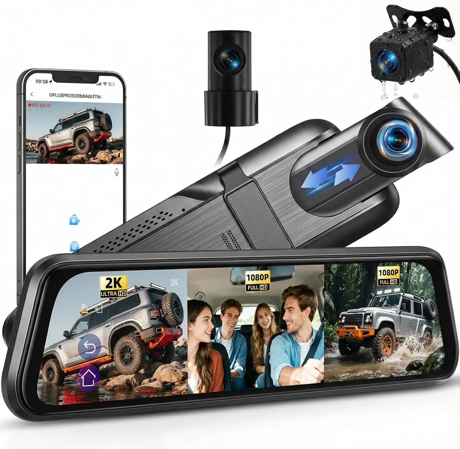 Dual Front Mirror Dash Cam 4K Mirror Dash Cam Inch Rear View