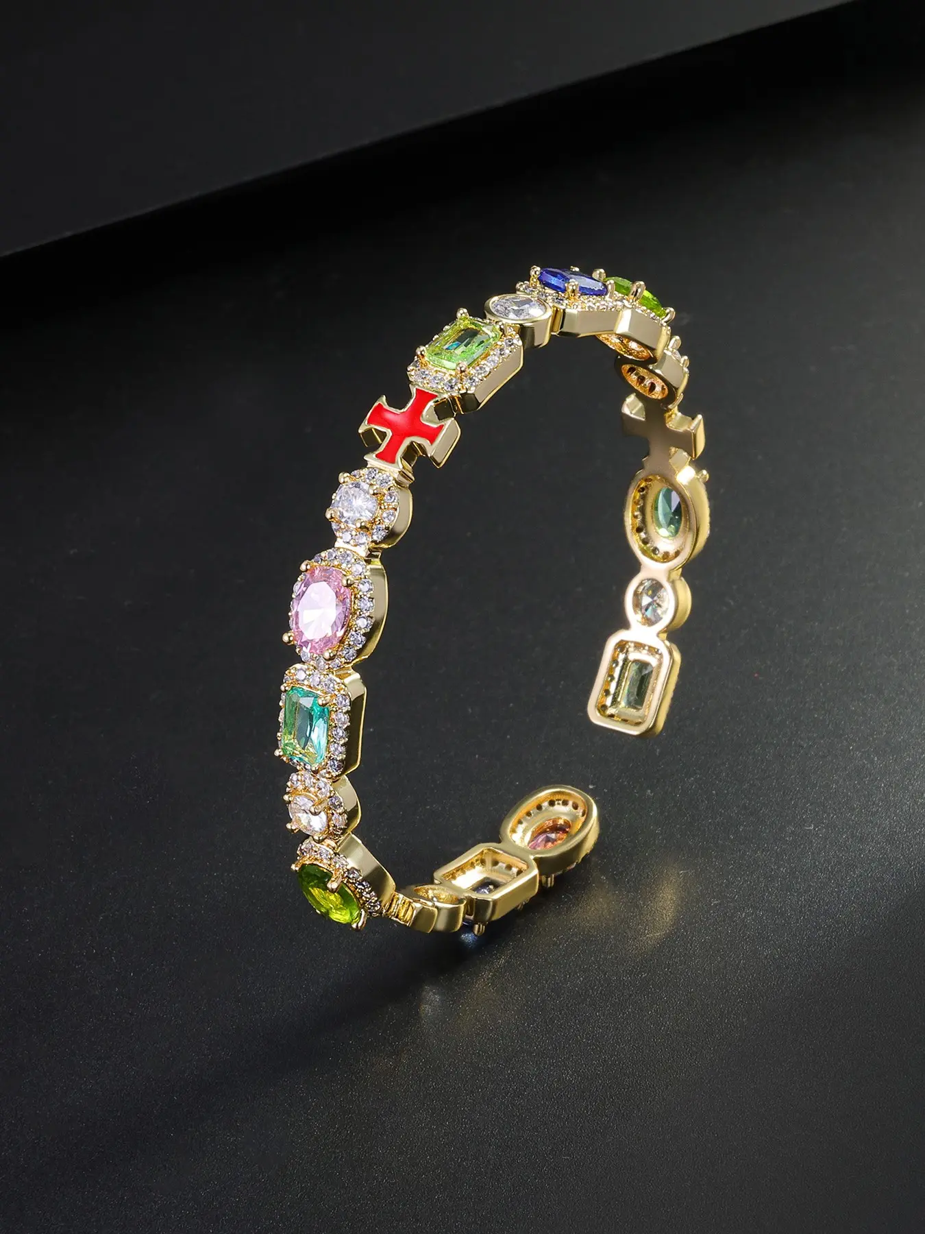 Iced Chics 7mm Cross Oil-Drop Cubic Zirconia Jewelry Bracelet, Hip-Hop Unisex Charm Bracelet, Couple Gift for Valentine's Day, Birthday, or Wedding Anniversary, Bracelets Jewelry