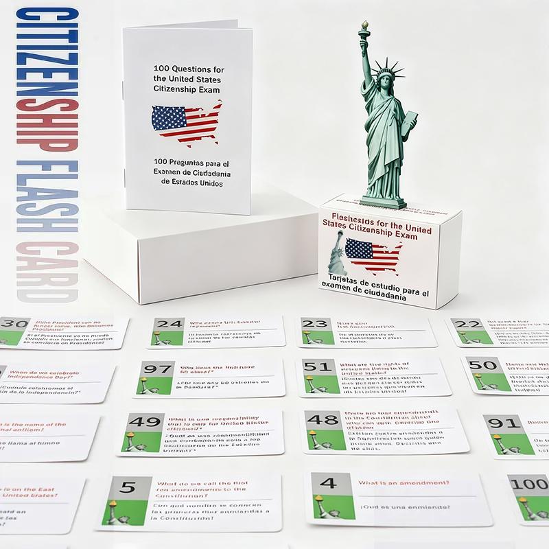 U.S Citizenship Flash Cards 2025 -English/Spanish,Naturalization Study Guide with 100 US Civics Questions & Answers, US Civics Test Flash Cards Combo Set, Set with Bilingual Booklet Flashcards college school supplies