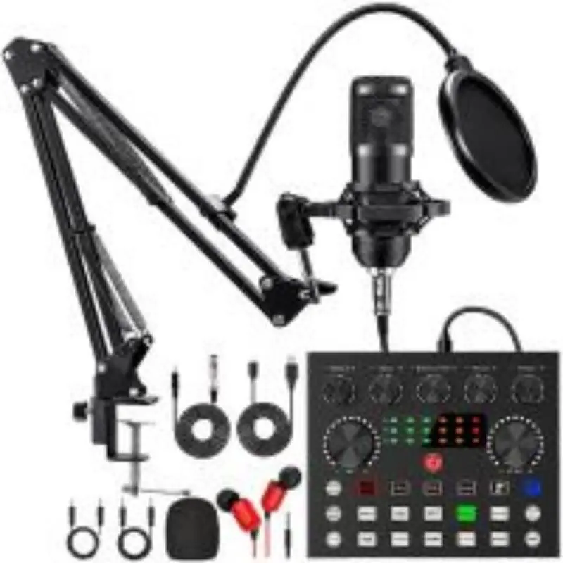 BM800 V8s Professional Condenser Microphone & Pro Audio Interface Recording Kit for Karaoke, Home Studio (PCs, Windows, Android Compatible Computers & Office Sound Card Component)
