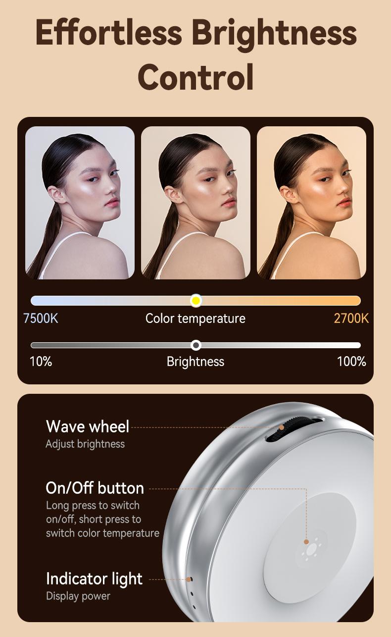 【Valentine's Gift】TELESIN 3-in-1 Magnetic Mirror Selfie Light –360° LED Ring Light with MagSafe, Mirror and Phone Stand, Portable Rechargeable Fill Light, 3 Color Temperatures for Makeup, Live Streaming, Video Calls, Gift, Compatible with iPhone 17