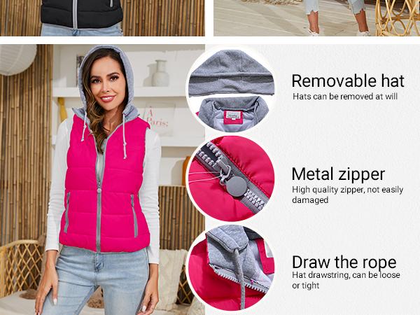 ARSSM Women’s Quilted Zip-Up Vest – Sleeveless Hooded Winter Padded Jacket for Cozy Outerwear & Layering