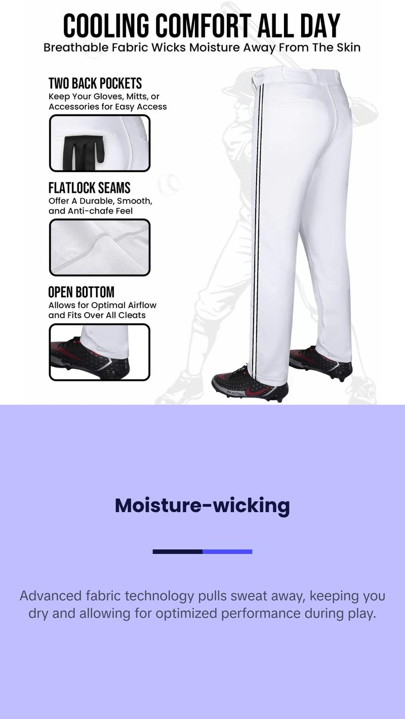 Proline Adult Full Length Baseball Pants with Stripes (White) Fabric Menswear Trouser Elastic