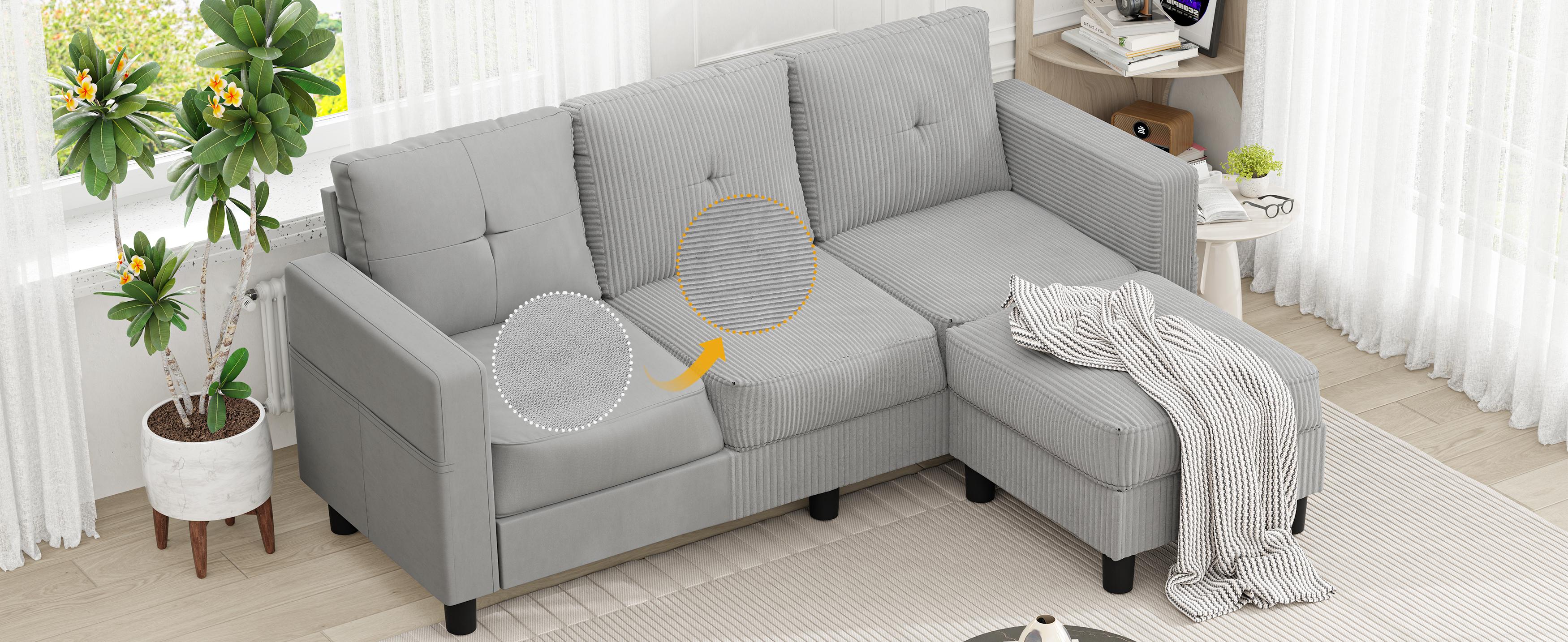 Walsunny 80'' Sectional Sofa Couch, L-Shaped Convertible sofa with Removable Pillows Cushions,wayfalr Reversible modular Sofa Bed,Movable Ottoman,Grey