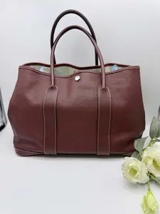 Pre-owned HERMÈS Garden Party Bag, Deep Red Grained Togo Leather, Silver Hardware, Spacious Silhouette & Dual Handles Old Money Essential