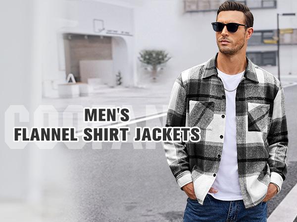 COOFANDY Lightweight Fall Outfits Classic Menswear Flannel Shirts Casual Button Down Plaid Shirt Jacket Long Sleeve Fleece Shacket with Pockets Coats  Outerwear Overall Stylish Corduroy Tops