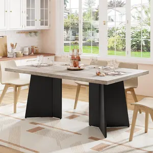 63" Long Dining Table for 6-8 People - Kitchen Table with Extra Thickened Tabletop & Heavy Duty Base Legs, Modern Rectangular Dinner Table for Kitchen, Conference Room, Home