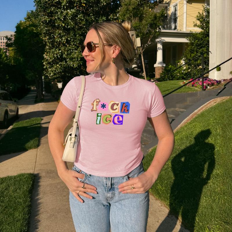 [Sale Up To 50%] Anti Ice Magazine Letter Baby Tee, Fuck ICE Y2K Shirt, Protect Immigrants Tee, No Human Is Illegal Top, Activist Graphic Baby Tee, FDT