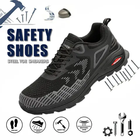 SKOKOD Lightweight Steel Toe Shoes for Men Fashion Casual Work Safety Shoes Sneakers Construction Industrial Comfortable, Footwear