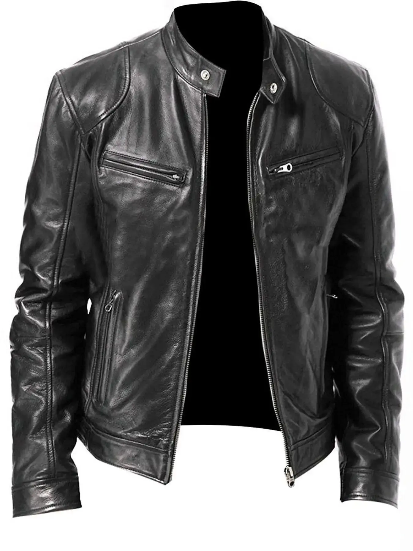 2026 Men's Fitted PU Vintage Biker Motorcycle Jacket - Short Length, Zip Closure, Windbreaker, Lightweight, Durable Plain Design, Fall Casual Outerwear, Menswear