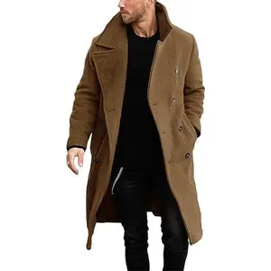 Runcati Men's Double Breasted Trench Coat Casual Lapel Collar Business Winter Long Overcoats